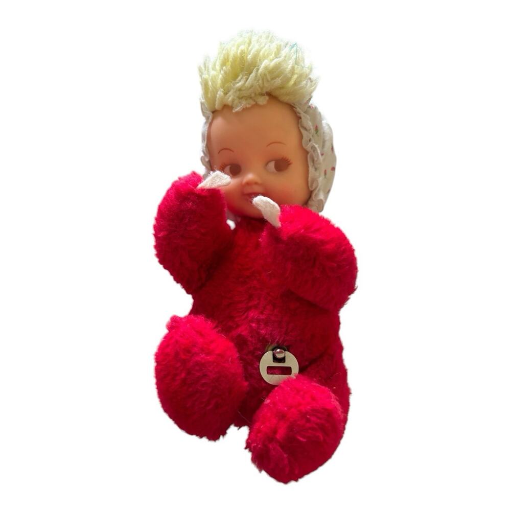 1981 Eden Waggie Musical Baby Doll Plush Red Toy Wind Up WORKS Vintage